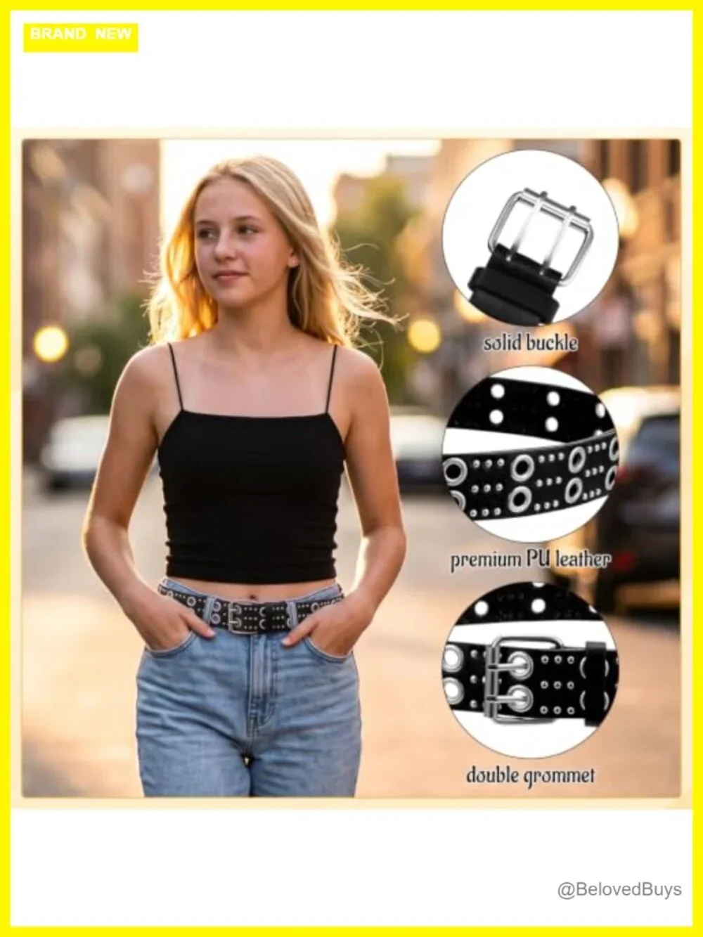 2 Pack Studded Belts Women Faux Leather Punk Rivet Belt Set